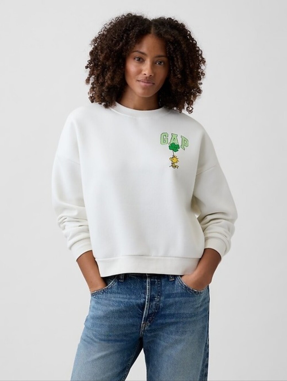 NWT - GAP Peanuts "Twitty Bird" Crew Neck Relaxed Wedge Fleece Sweatshirt-Size S - Picture 3 of 14